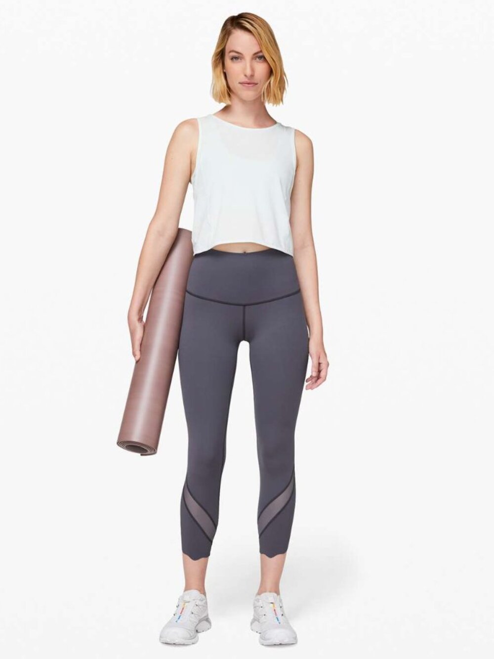 Lululemon - Wunder Under Crop HR 23" Roll Down Scallop - Moonwalk Grey - 8 - EUC